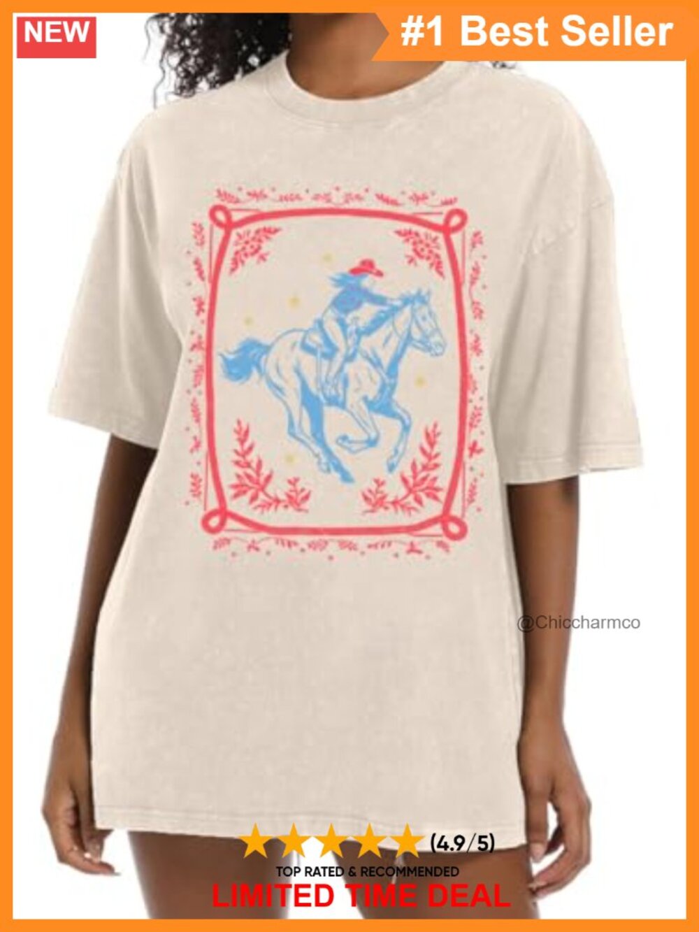 Oversized Acid Wash Cotton Blend Western Graphic Tee Short Sleeve